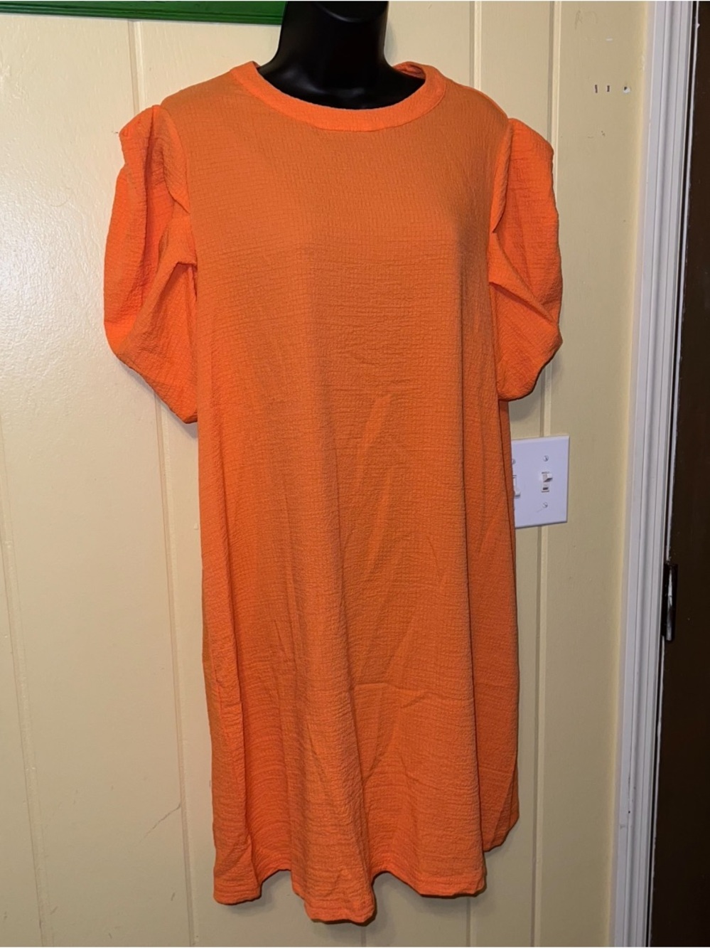 SHEIN Orange Textured Puff Sleeve Relax Fit Casual Shift Dress Size XL - Picture 2 of 7